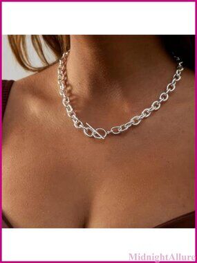 Sterling Silver Chunky Paperclip Chain Necklace Toggle Clasp Choker